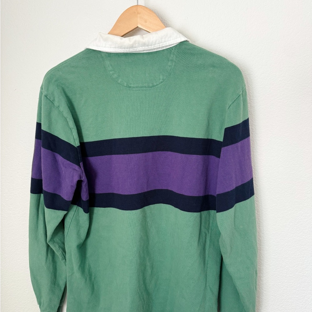 GAP Men's Green Rugby Shirt with Purple and Black Stripes. #90s #y2k #skate - Picture 3 of 3